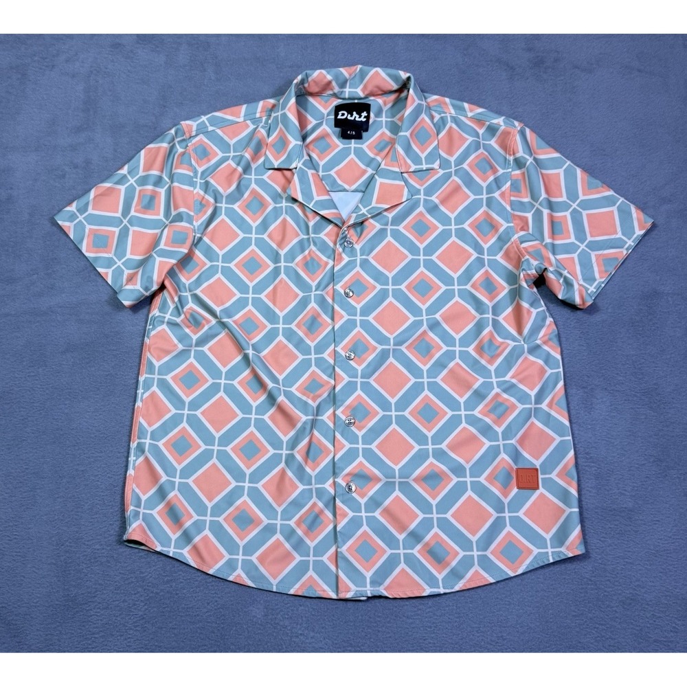 Dirt d.RT Mens Small Shirt Coral Blue Geometric Camp Collar Modern Made Portugal